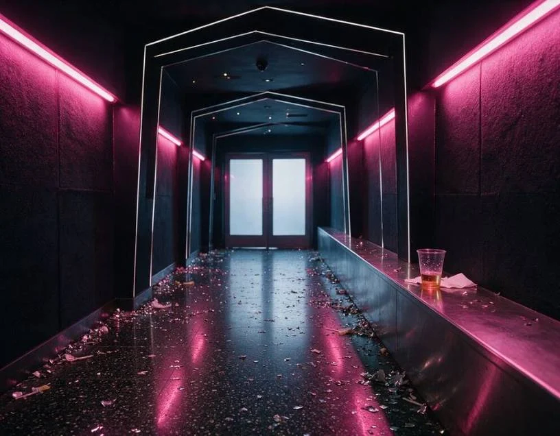 Ambiente nocturno de una sala con luces